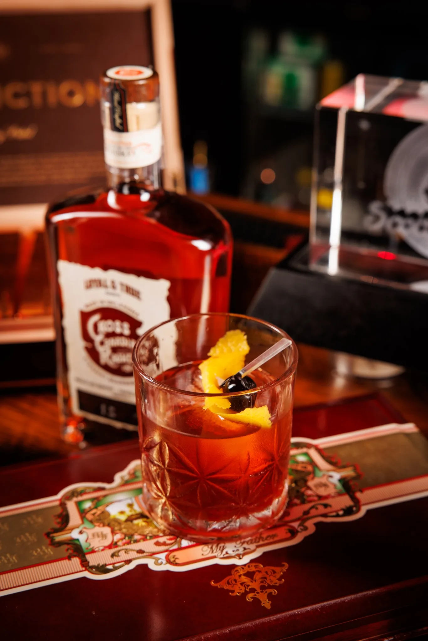 Old fashioned cocktail at the bar