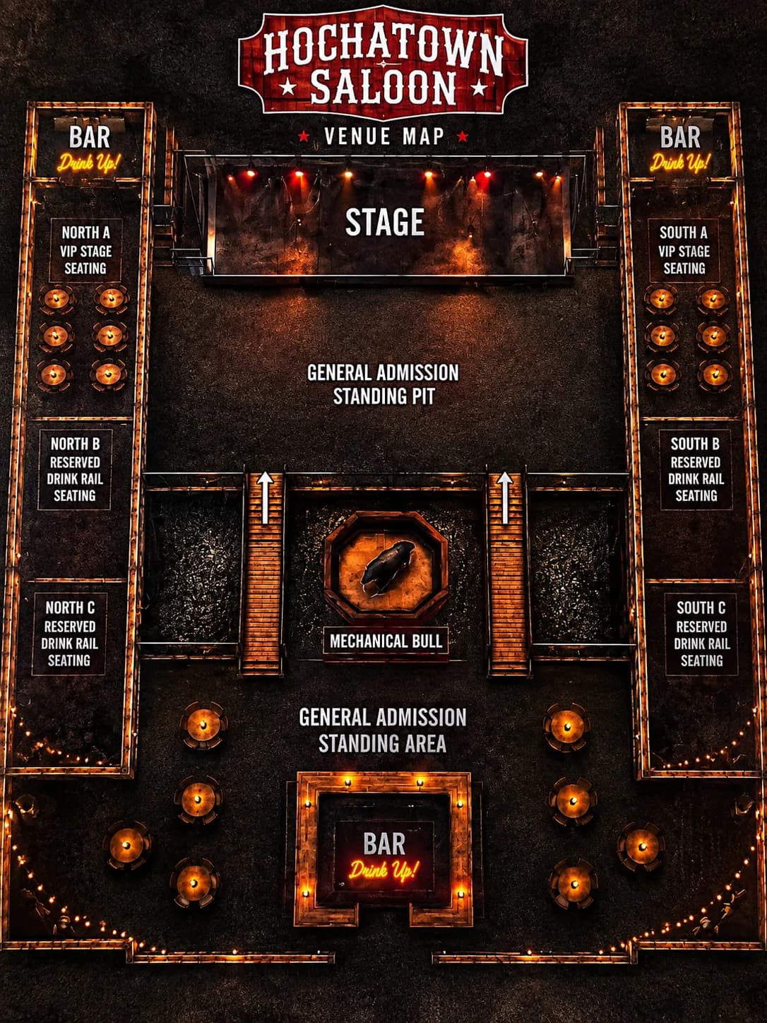 Hochatown Saloon venue seating map